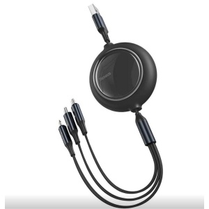 CABLU alimentare si date Baseus Bright Mirror 2 One-for-three Retractable, pt. smartphone, USB la Micro-USB + Lightning Iphone + USB Type-C 3.5A, 1.1m, negru - Img 3