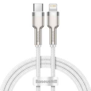 CABLU alimentare si date Baseus Cafule Metal, Fast Charging Data Cable pt. smartphone, USB Type-C la Lightning Iphone PD 20W, brodat, 1m, alb