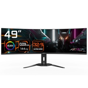 Gigabyte monitor gaming 49", display 1,196.7 x 339.2 mm, Backlight Edge, Anti-glare, Rezolutie: 5120 x 1440(DQHD, Luminozitate: 250 cd/m2(TYP), Contrast: 1500000:1, Unghi vizualizare: 178°(H)/178°(V), timp raspuns: 0.03ms GTG, rata refresh: 144Hz,