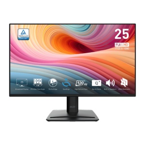 MSI Pro MP252 E2. Display diagonal: 62.2 cm (24.5"), Display resolution: 1920 x 1080 pixels, HD type: Full HD, Display technology: LED, Response time: 4 ms, Native aspect ratio: 16:9, Viewing angle, horizontal: 178°, Viewing angle, vertical: 178°.
