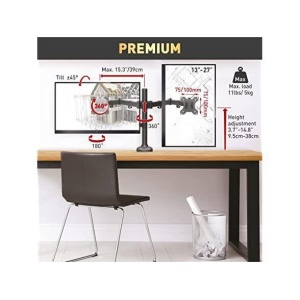 Suport monitor Barkan M142T full motion, pentru monitoare de 13"-27", greutate maxima suportata per ecran 5 kg, VESA max. 100x100mm, negru - Img 3