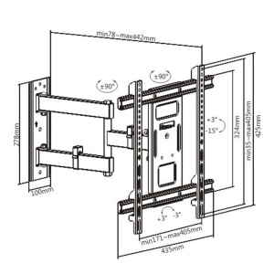 Suport TV de perete Serioux TV61-443, compatibilitate dimensiune ecran: 32"-70", compatibilitate VESA: 200x100, 200x200, 300x200, 400x200, 300x300, 400x300, 400x400, greutate maximă suportata: 50kg, distanta fata de perete: 78~442mm, inclinare: - Img 12