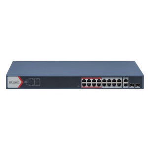 Switch 16 porturi POE Hikvision DS-3E1318P-EI(B), L2, Smart Managed, 16 × 100 Mbps PoE RJ45 ports si 2 × porturi gigabit, Putere PoE 230W, maxim 30W per port, Extend mode - pana la 300 metri, Switching capacity 7.2 Gbps, Visualized Topology Management,