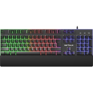 Tastatura gaming cu fir iluminata Serioux Nexor, interfata USB, numar de taste: 104, material ABS, anti-ghosting: 19 taste, lungime cablu 1.5m PVC, dimensiuni (LxAxH): 435.74 × 178.54 × 33.62 mm, negru