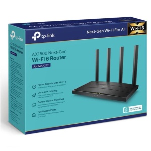 TP-LINK Wireless Router AX1500 WI-FI6, DUAL-BAND, ARCHER AX12; Standarde wireless: IEEE 802.11ax/ac/n/a 5 GHz, IEEE 802.11n/b/g 2.4 GHz, viteze wireless: 5 GHz: 1201 Mbps (802.11ax) 2.4 GHz: 300 Mbps (802.11n), 4 x antene fixe, mod router, mod access - Img 4