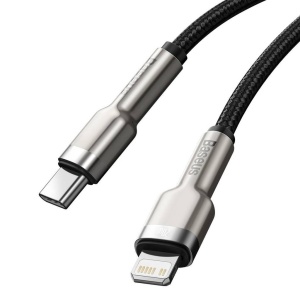 CABLU alimentare si date Baseus Cafule Metal, Fast Charging Data Cable pt. smartphone, USB Type-C la Lightning Iphone PD 20W, brodat, 1m, negru - Img 4