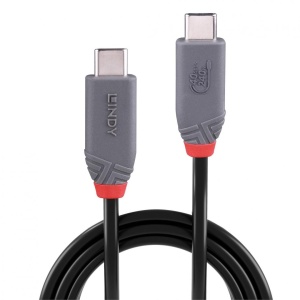 Cablu Lindy 0.8m USB 4 Type C 40Gbps Anthra line, rezolutie maxima suportata 3840x2160@60Hz, 7680x4320@60Hz , latime de banda suportata 40Gbps, gri - Img 2