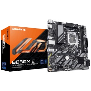 GIGABYTE B860M E. Processor manufacturer: Intel, Processor socket: LGA 1851 (Socket V1), Compatible processor series: Intel Core Ultra (Series 2). Supported memory types: DDR5-SDRAM, Maximum internal memory: 128 GB, Memory slots type: DIMM. Supported