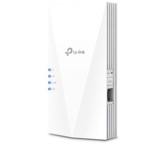 TP-link AX1800 Wi-Fi6 Range Extender, RE600X, Dual-Band, Standarde wireless: IEEE 802.11a/n/ac/ax 5GHz, IEEE 802.11b/g/n/ax 2.4GHz, interfata: 1 x 10/100/1000, Dimensiuni: 78×36×149 mm, 2 x antene interne, viteza wireless: 574 Mbps la 2.4GHz, 1201 Mbps
