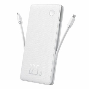 Baterie externa Baseus Airpow lite, 10000mAh, 22.5W, 1 x USB; 1 cablu x USB Type-C, 1 cablu x Iphone Lightning, total 3A, alb