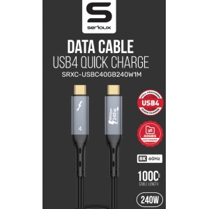 Cablu Serioux USB-C la USB-C, viteza transfer 40Gbs, lungime cablu 100cm, iesire video 8K@60HZ sau Dual 4k@60hz, negru