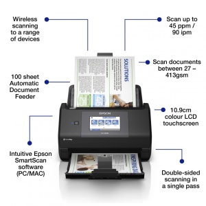 EPSON WORKFORCE ES-590W A4 SCANNER, Format A4, Scanner CIS, Sursa lumina LED, Rezolutie: 600 x 600 DPI, Senzor ultrasonic, Touchscreen 10.9cm, Viteza scanare: 45ppm, Capacitate : 100 coli, Volum zilnic:5000 pagini, Duplex single pass, Interfata: USB, - Img 3