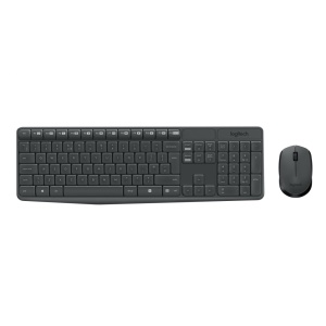 Kit Tastatura + mouse wireless Logitech MK235, interfata USB, distanta de operare pana la 10m, 100 taste, rezolutie mosue 1000 DPI, gri