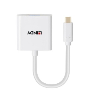 Lindy USB-C - VGA Converter, Maximum Input Resolution: 1920x1200@60Hz, Chipset: LT8711V, inputs: 1 x USB Type C (Male), Outputs: 1 x VGA (Female), alb