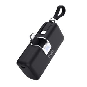 Pocket Powerbank Trust Pacto, capacitate 5000 mAh, timp reincarcare baterie 2 ore, conectivitate USB-C, negru