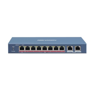 Switch 8 porturi PoE Hikvision DS-3E1310HP-EI prezinta 1 × 10/100 Mbps Hi-PoE port, 7 × 10/100 Mbps PoE ports, and 2 × 10/100/1000 Mbps RJ45 ports, Up to 300 m Long Range PoE Transmission,IEEE 802.3bt standard Hi- PoE port provides max. 90 W power supply