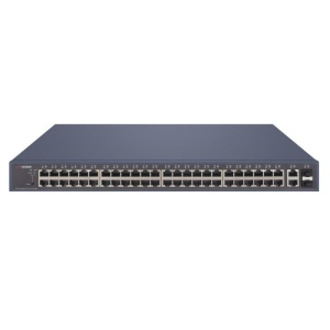 Switch PoE Hikvision DS-3E1552P-SI: 48 x 10/100/1000M PoE Ports, 2 x gigabit RJ45, 2 x gigabit SFP, buget PoE 470 W, tensiune alimentare 100 to 240 V AC, 50/60 Hz, Max. 7.5 A, dimensiuni: 440.00 mm × 44.00 mm × 323.80 mm, greutate: 4.35kg, montare in