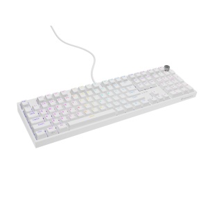 Tastatura gaming mecanica cu fir Genesis Thor 404, iluminare RGB, switch Linear, switch model Gateron Yellow Pro, numar taste 107, 11 butoane multimedia, lungime cablu 1.8m, dimensiuni 439 x 133 x 41 mm, alb