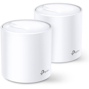 TP-Link AX3000 whole home mesh Wi-Fi 6 System, Deco X60(2-pack); Standarde Wireless: IEEE 802.11 ax/ac/n/a 5 GHz, IEEE 802.11 ax/n/g/b 2.4 GHz, 2 LAN/WAN Gigabit Ethernet Ports, Qualcomm 1 GHz Quad-core CPU, 4 internal antennas per Deco unit, 2402 Mbps