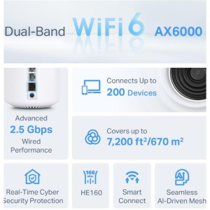 TP-Link AX6000 whole home mesh Wi-Fi 6 System, Deco X80(3-pack); Dual- Band, Standarde Wireless: IEEE 802.11ax/ac/n/a 5 GHz, IEEE 802.11ax/n/b/g 2.4 GHz, viteza wireless: 5 GHz: 4804 Mbps, 2.4 GHz: 1148 Mbps, Locuințe cu 4-7+ camere, 4×4 MU-MIMO, - Img 3