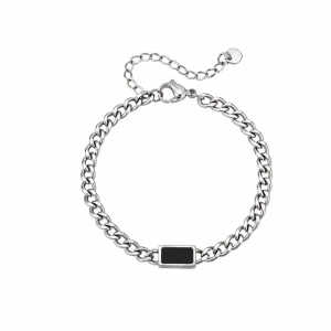 Brățară Bărbați Cuban Link din Oțel Inoxidabil cu Plăcuță Inlay Neagră (18+5 cm)