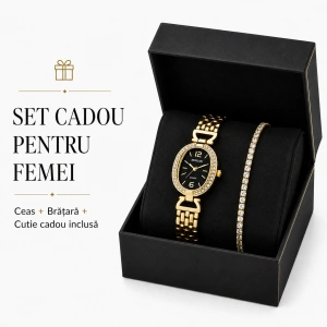 Set Cadou Dama Ceas Excellanc Auriu și Brățară Tennis Zirconiu în Cutie Cadou - Sona - Img 3