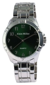 Ceas barbatesc Alain Miller argintiu cu cadran verde si cifre arabe