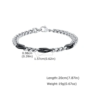 Brățară Bărbați Cuban Link din Oțel Inoxidabil Argintiu cu Segmente Romboidale Negre (20 cm)