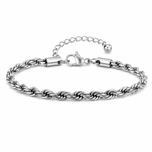 Brățară Bărbați Twist Rope Chain din Oțel Inoxidabil Argintiu 4 mm (18-23 cm) - Img 1