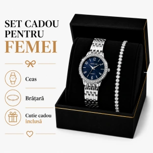Set Cadou Dama Ceas Excellanc Argintiu Cadran Albastru și Brățară Tennis în Cutie Cadou - Sapphire - Img 3