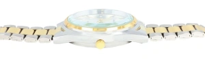 Profil carcasa metalica cu bezel auriu si coronita ceas Alain Miller