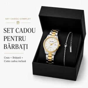 Set Cadou Bărbați Ceas Alain Miller Argintiu și Brățară Inox în Cutie Cadou - Rolli - Img 3