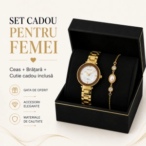 Set Cadou Dama Ceas Excellanc Auriu Cadran Sidefat și Brățară Sidef Ovală în Cutie Cadou - Opaline - Img 3