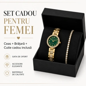 Set Cadou Dama Ceas Excellanc Auriu Cadran Verde și Brățară Tennis Zirconiu în Cutie Cadou - Electra - Img 3