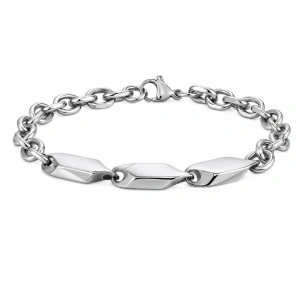Brățară Bărbați Cuban Link din Oțel Inoxidabil Argintiu cu Segmente Romboidale (21 cm)