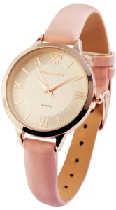 Ceas de damă Excellanc rose gold cu cadran auriu cifre romane și curea roz 