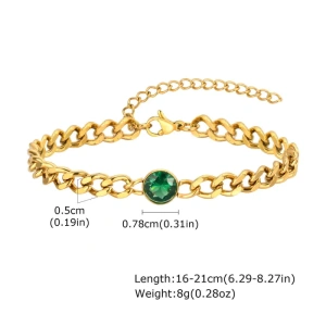 Diagrama dimensiuni bratara aurie otel zale cuban 0.5cm cu cristal zirconiu verde smarald 0.78cm si greutate 8g