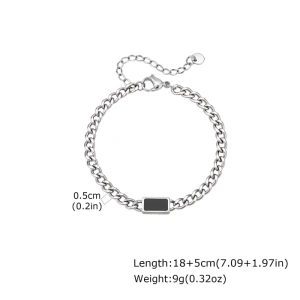 Brățară Bărbați Cuban Link din Oțel Inoxidabil Argintiu cu Plăcuță Inlay Neagră (18+5 cm)