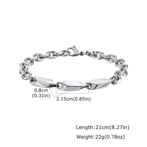 Brățară Bărbați Cuban Link din Oțel Inoxidabil Argintiu cu Segmente Romboidale (21 cm)