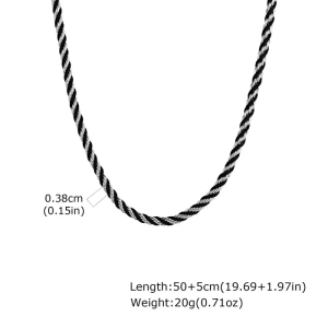 Lant barbati din otel argintiu si snur negru grosime 3.8mm lungime 50-55cm