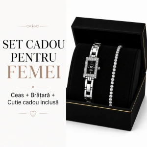 Set Cadou Dama Ceas Akzent Argintiu Dreptunghiular și Brățară Tennis Zirconiu în Cutie Cadou - Aria - Img 3