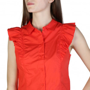 armani exchange women shirt бяла дамска риза армани с къдри и копчета червена