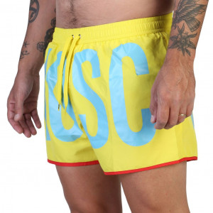 Moschino мъжки бански шарен син жълт черно зелено голямо лого лога по целия бански черен
