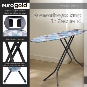 Masa de calcat Eurogold, Gold metallic, D28238F1, 120 X 38 cm, suport pentru fierul de calcat - Img 6