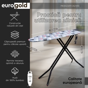 Masa de calcat Eurogold, Perfect metallic D30442B3, 120 X 42 cm, suport pentru fierul de calcat si cablu pentru priza - Img 2