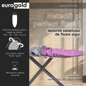 Husa reflector pentru masa de calcat Eurogold Marime M, 120 x42 cm 120 x 38 cm - Img 5