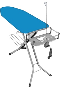 Masa de calcat EUROGOLD Professional Sky Blue 4336, 130 x 48 cm, pliabila, cu suport pentru statia de calcat, suport pentru rufe, priza si suport pentru cablul de alimentare