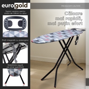 Masa de calcat Eurogold, Perfect metallic D30442B3, 120 X 42 cm, suport pentru fierul de calcat si cablu pentru priza - Img 6