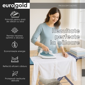 Masa de calcat Eurogold Profesional Reflector R35542VX, 120 x 42 cm, cu suport pentru statia de calcat, suport pentru rufe si cablu pentru priza - Img 4