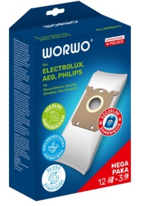 Sac aspirator Perfect Bag Worwo ELMB01X12K, 12 saci + 3 filtre aspiratie, pentru aspiratoarele Electrolux Philips